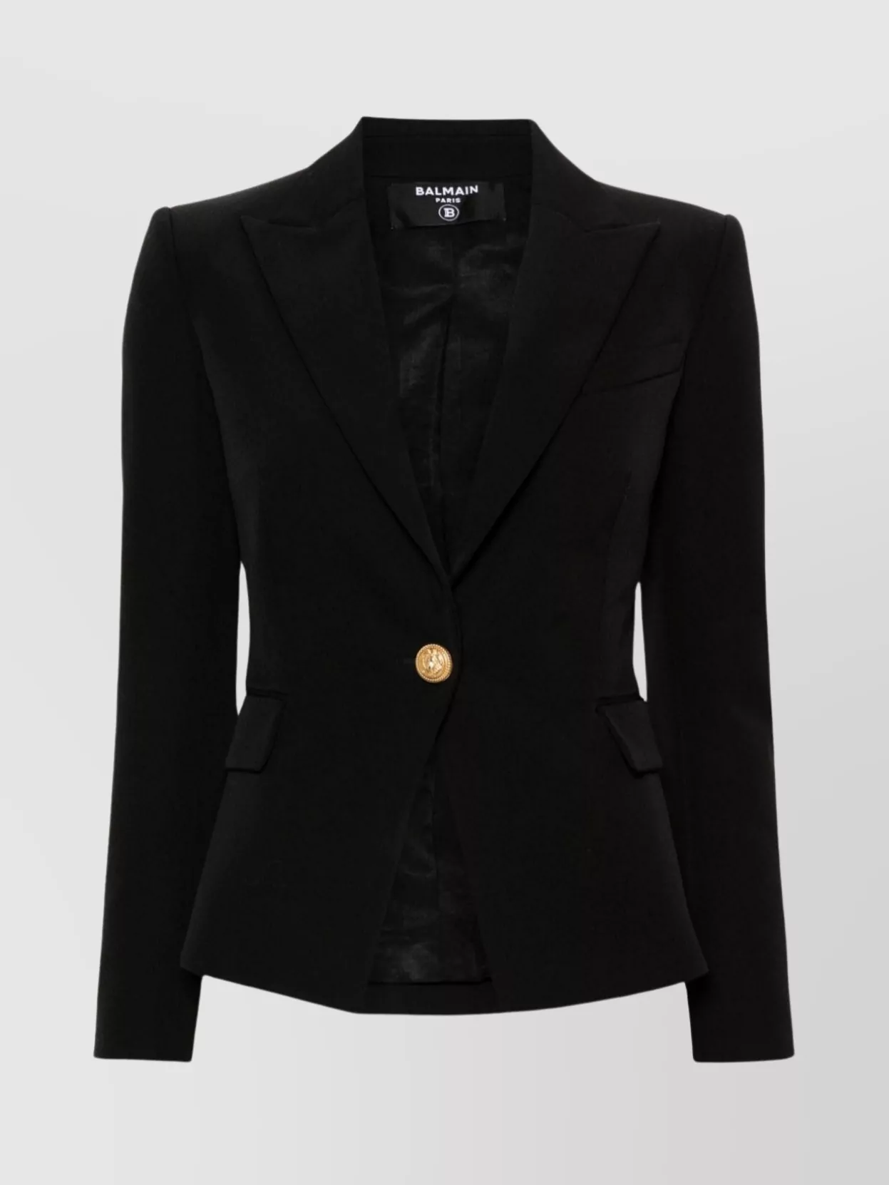 Shop Balmain Buttoned-cuff Sleeve Wool Blazer In Black