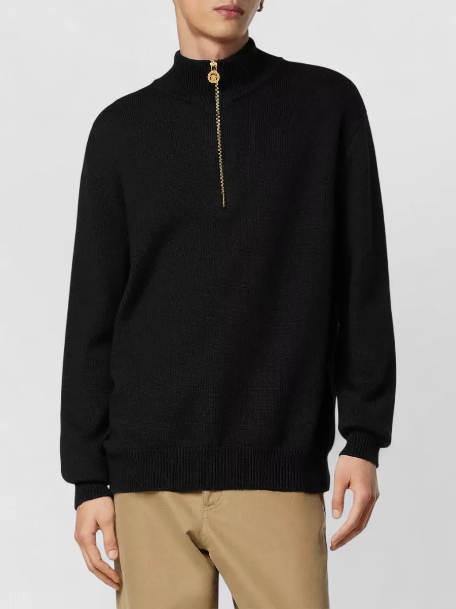 Versace Wool Blend Half Zip High Neck Sweater