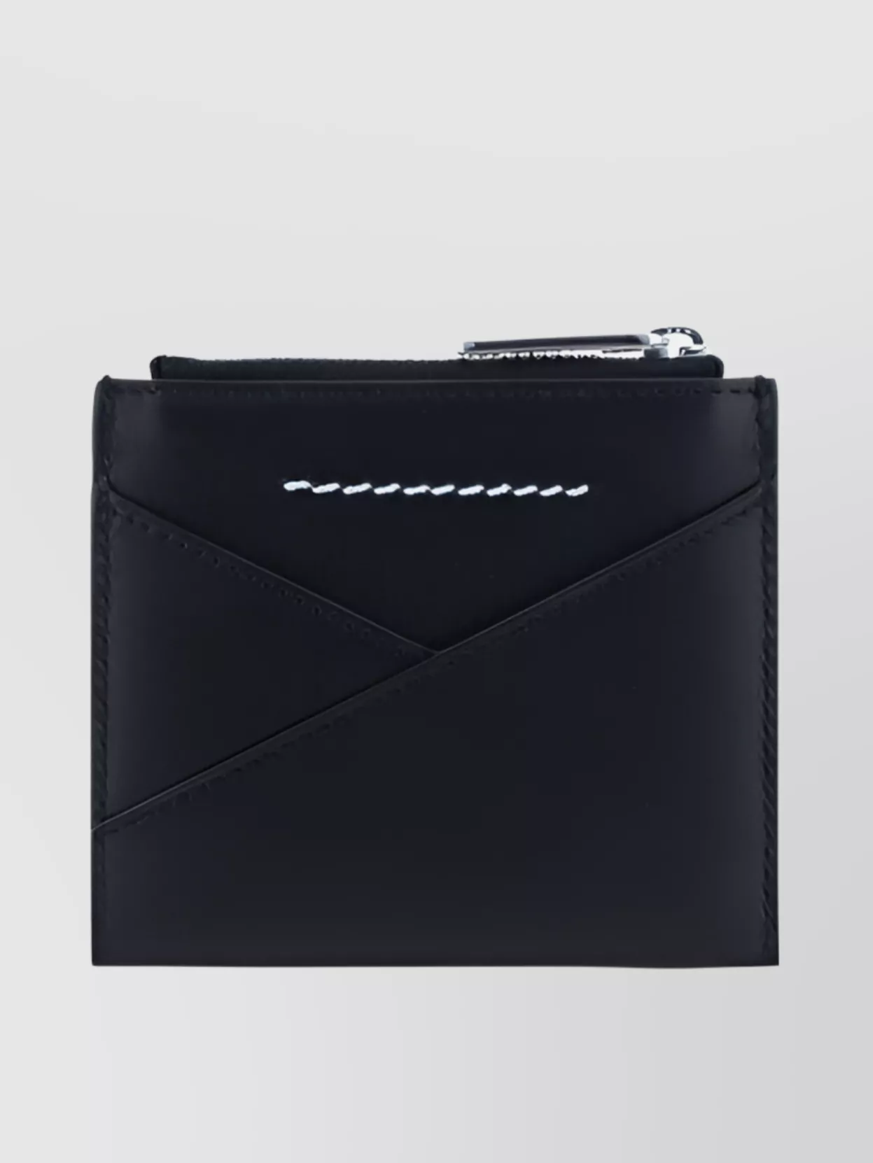 Mm6 Maison Margiela Coin Purse In Calfskin Leather With Stitched Detailing In Black