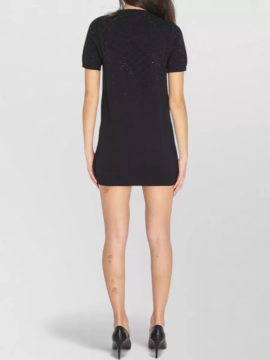 Gucci Fine Wool Mini Dress Faded Gg Crystals