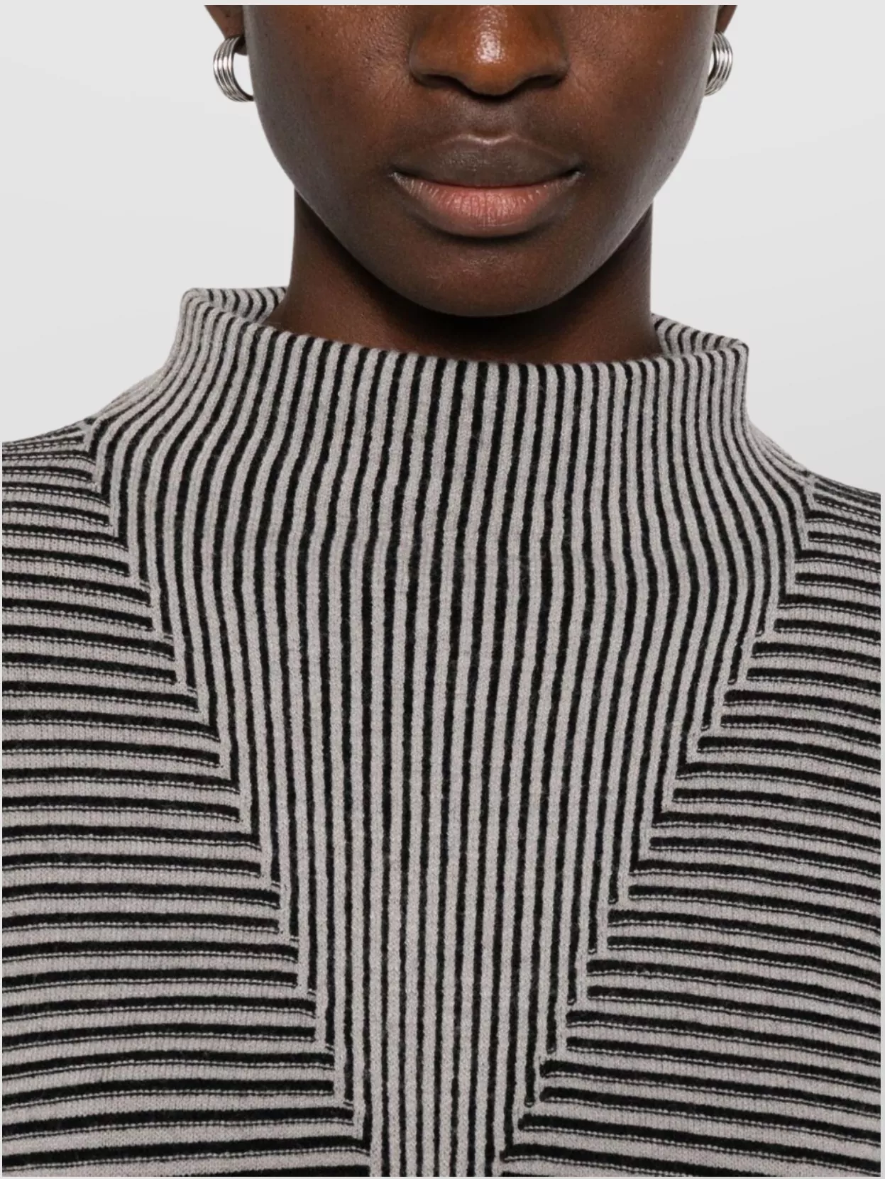 Emporio Armani Long Sleeve Striped Mock Neck Top