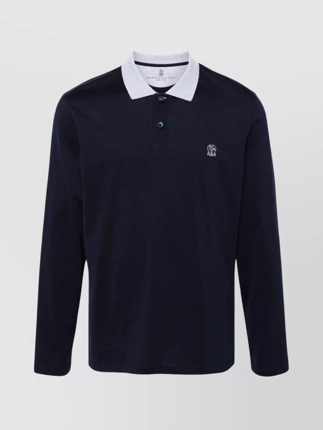 Brunello Cucinelli Long Sleeve Polo Shirt With Contrast Collar In Blue