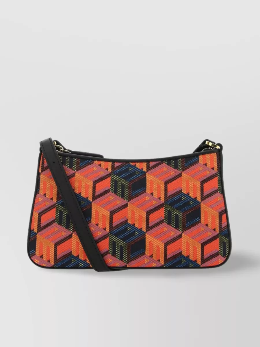Shop Mcm Crossbody Bag With Embroidered Fabric And Chain Strap In Orange