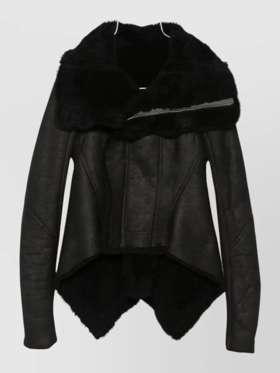 Rick Owens Lamb Leather Asymmetric Biker Jacket