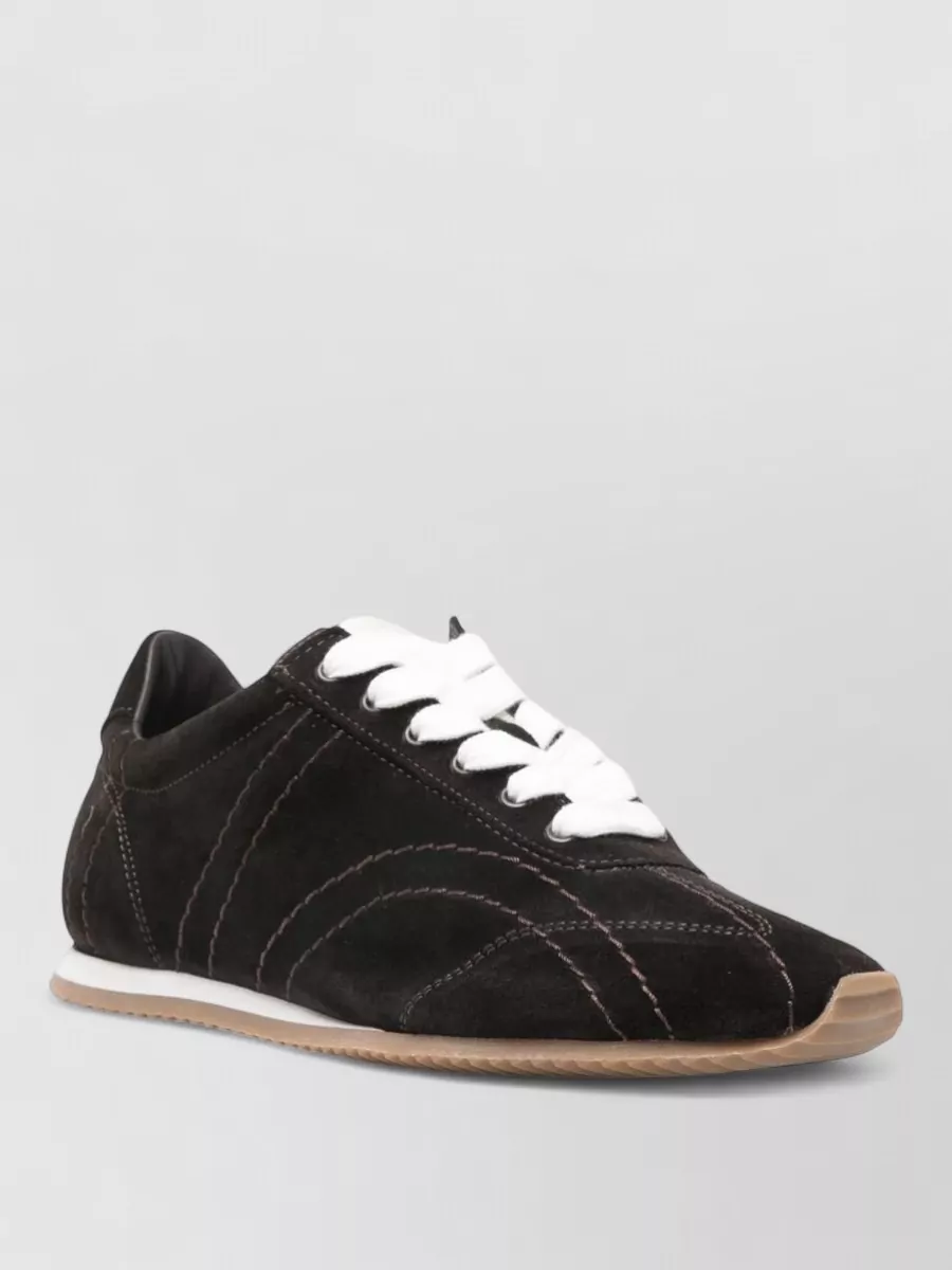 Totême Leather Sneakers Contrast Stitching Low Top Rubber In Black