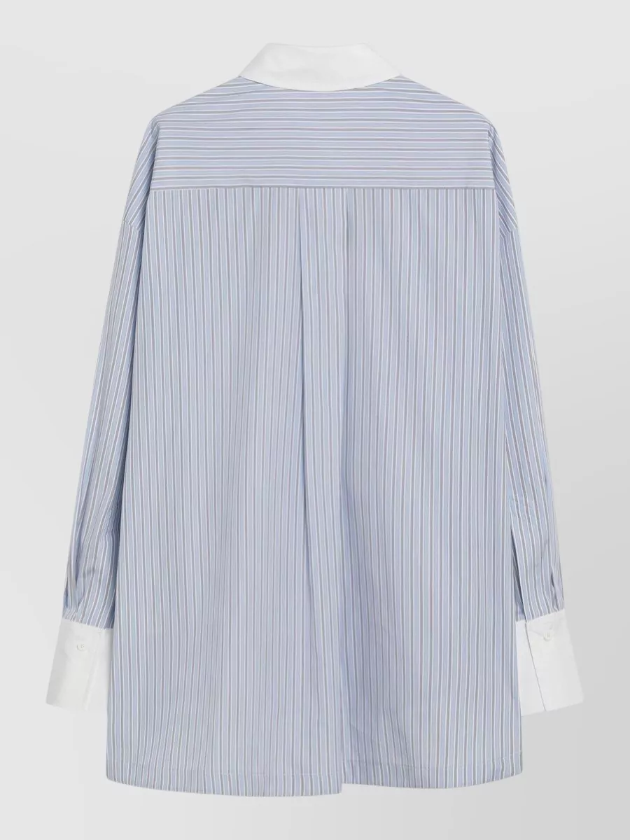 Attico Long Sleeve Striped Shirt Collared Neck In Blue