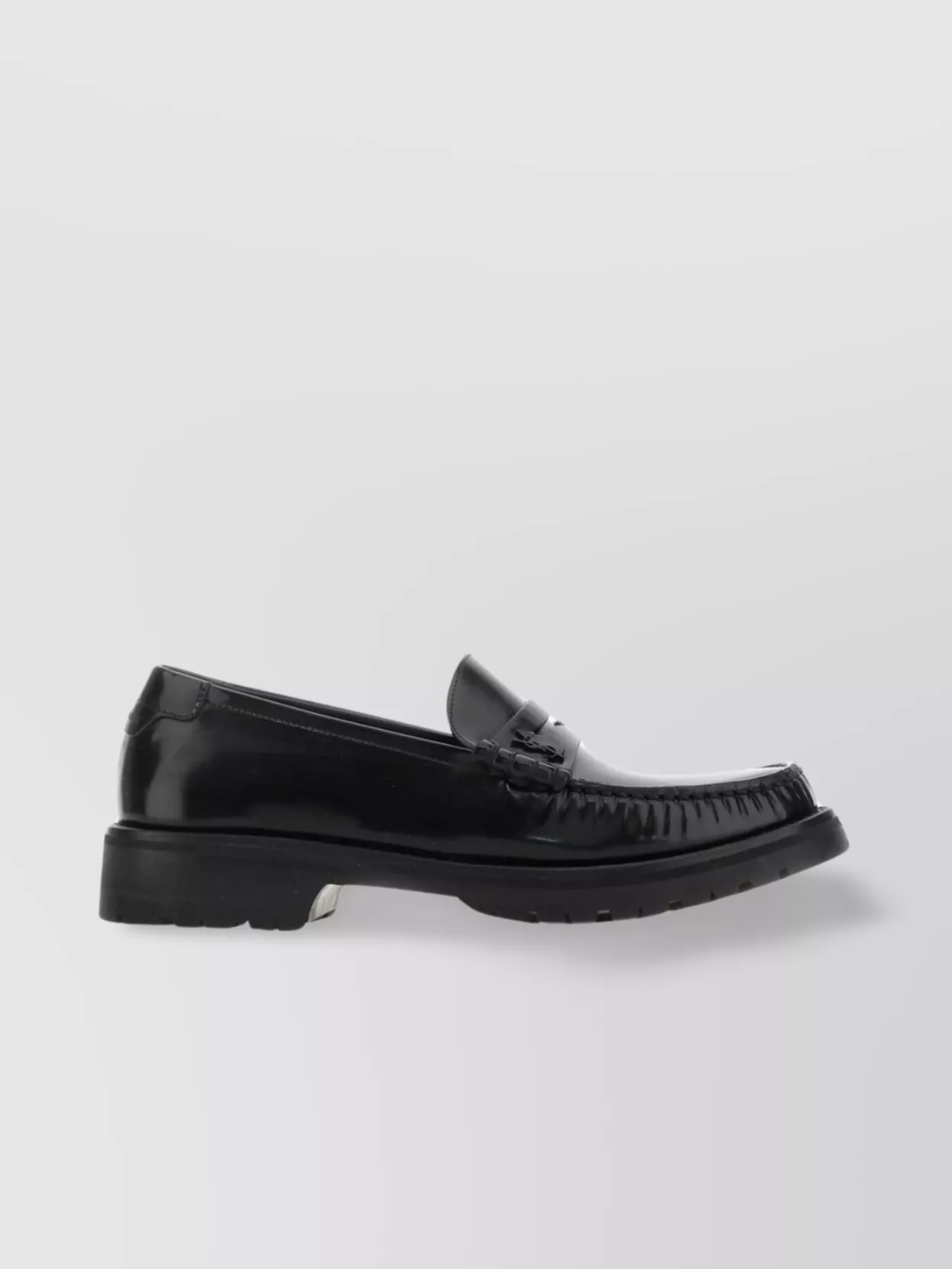 Shop Saint Laurent Leather Loafers With Glossy Finish And Moc Toe