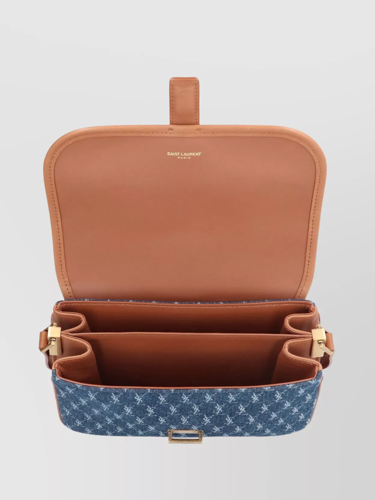 SAINT LAURENT FABRIC AND LEATHER SHOULDER BAG