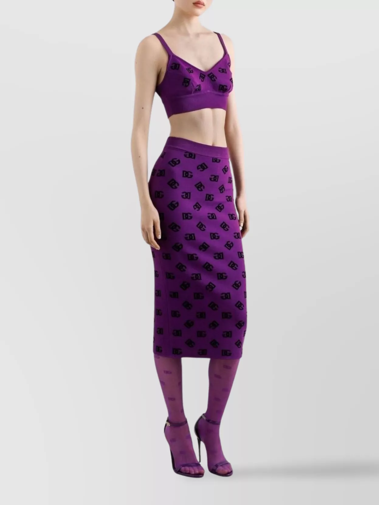 Dolce & Gabbana Viscose Bra Top With Dg Jacquard Logo In Purple