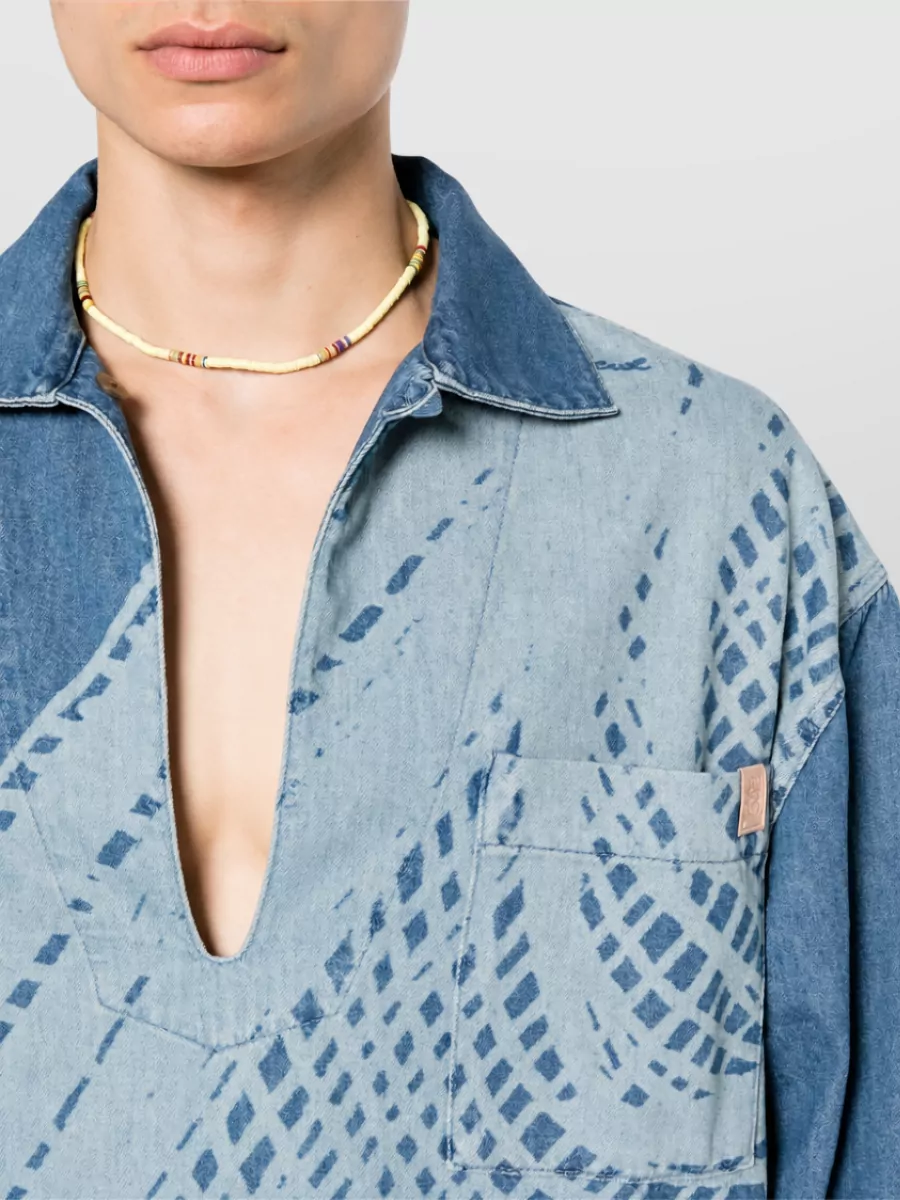 Loewe Paula's Ibiza Denim V-Neck Long-Sleeve Shirt
