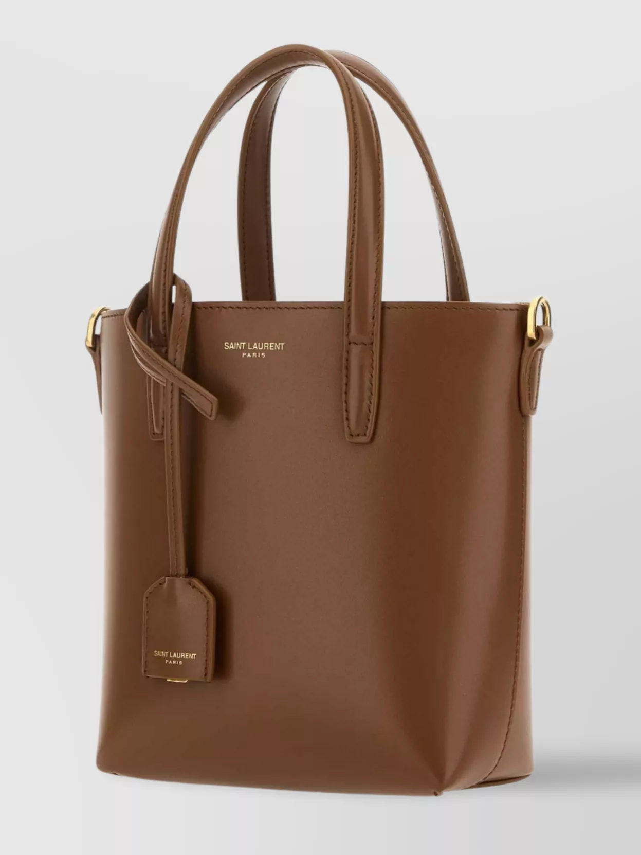 Saint Laurent Mini Shopping Bag With Detachable Tag And Gold-tone Hardware In Brown