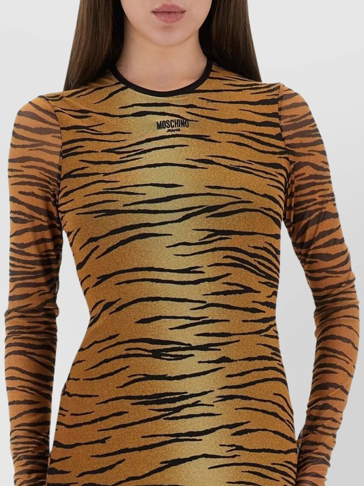Moschino Tiger Print Sheer Overlay Fitted Dress