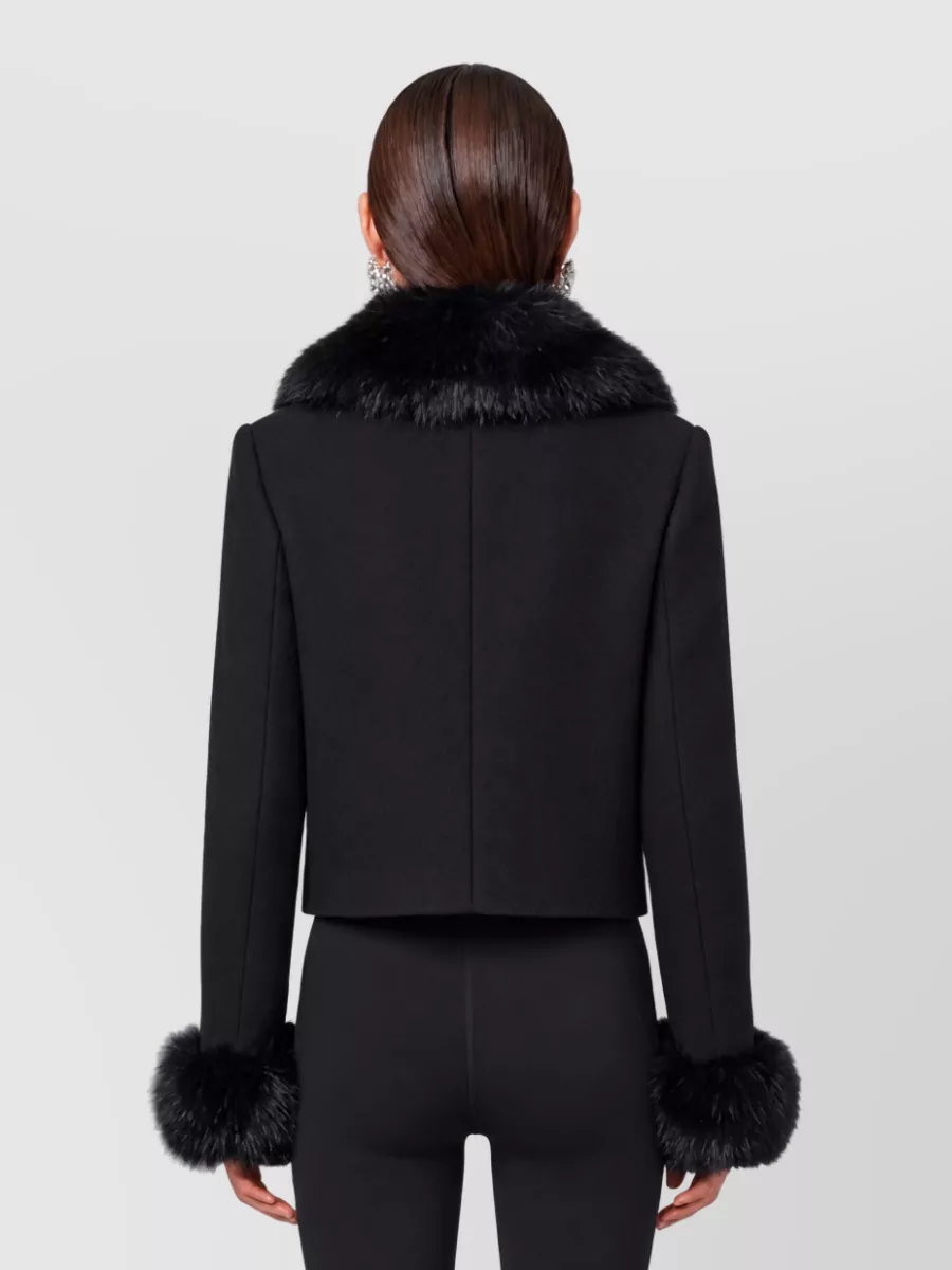 Self-Portrait Faux Fur Trim Wool Short Coat