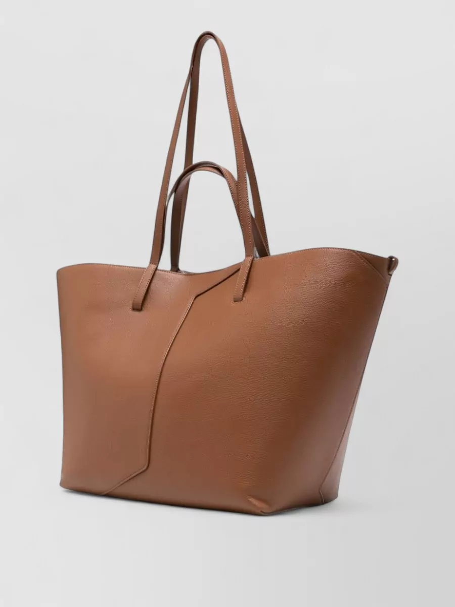 Emporio Armani Grained Leather Logo Print Paneled Tote Bag