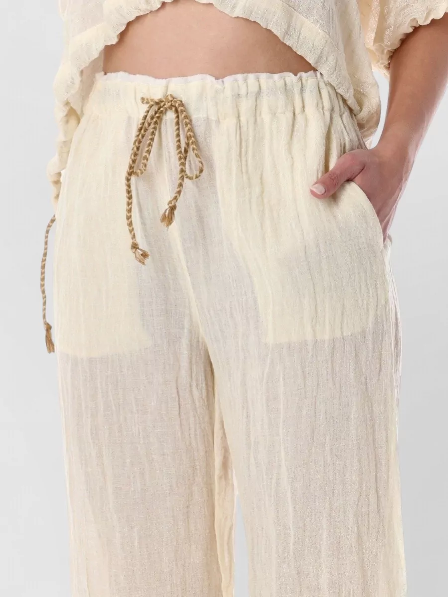 120% Lino Crinkled Wide-Leg Linen Trousers