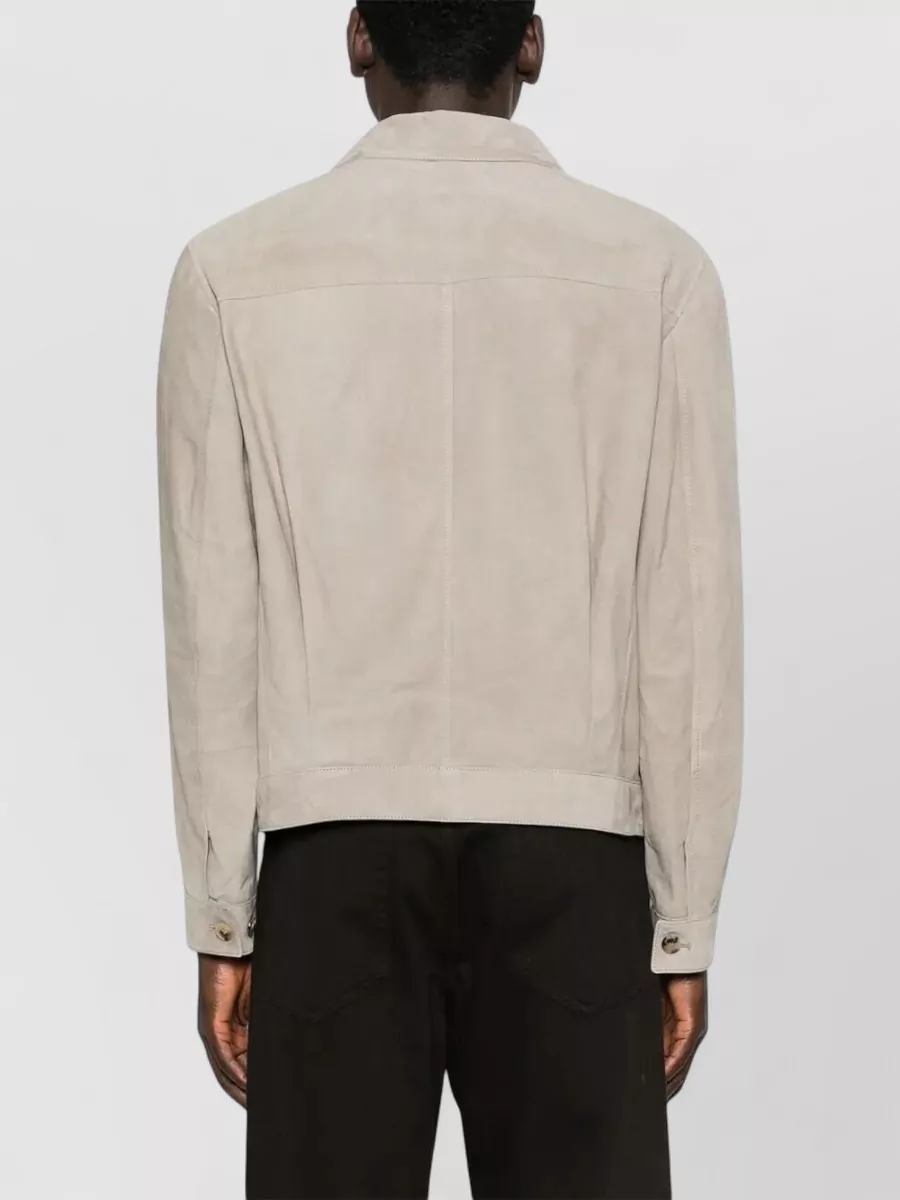 Brunello Cucinelli Suede Collared Jacket Long Sleeves Flap Pockets