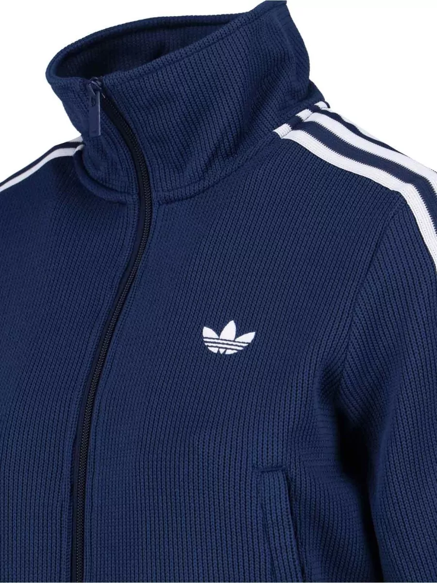 Adidas High Collar Knit Top Striped Sleeves