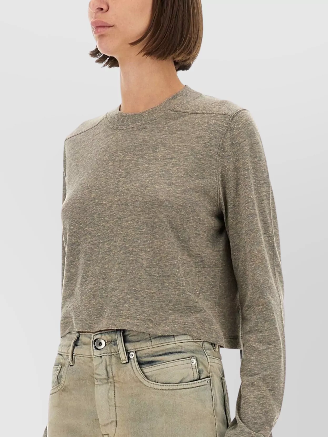 Rick Owens Drkshdw Long Sleeve Cropped Crew Neck Top