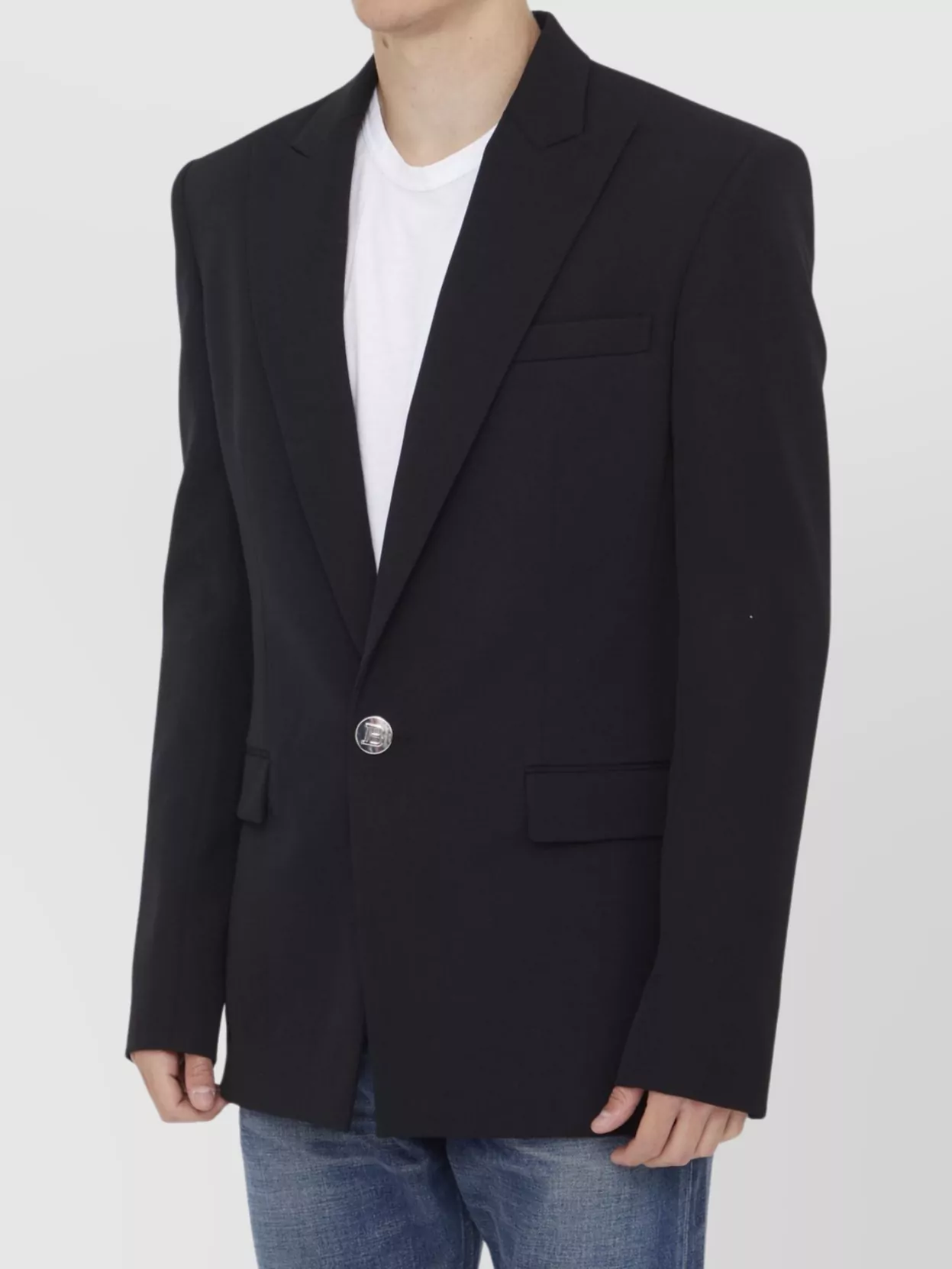 Balmain Fitted Wool Jacket With Notched Lapel In Black