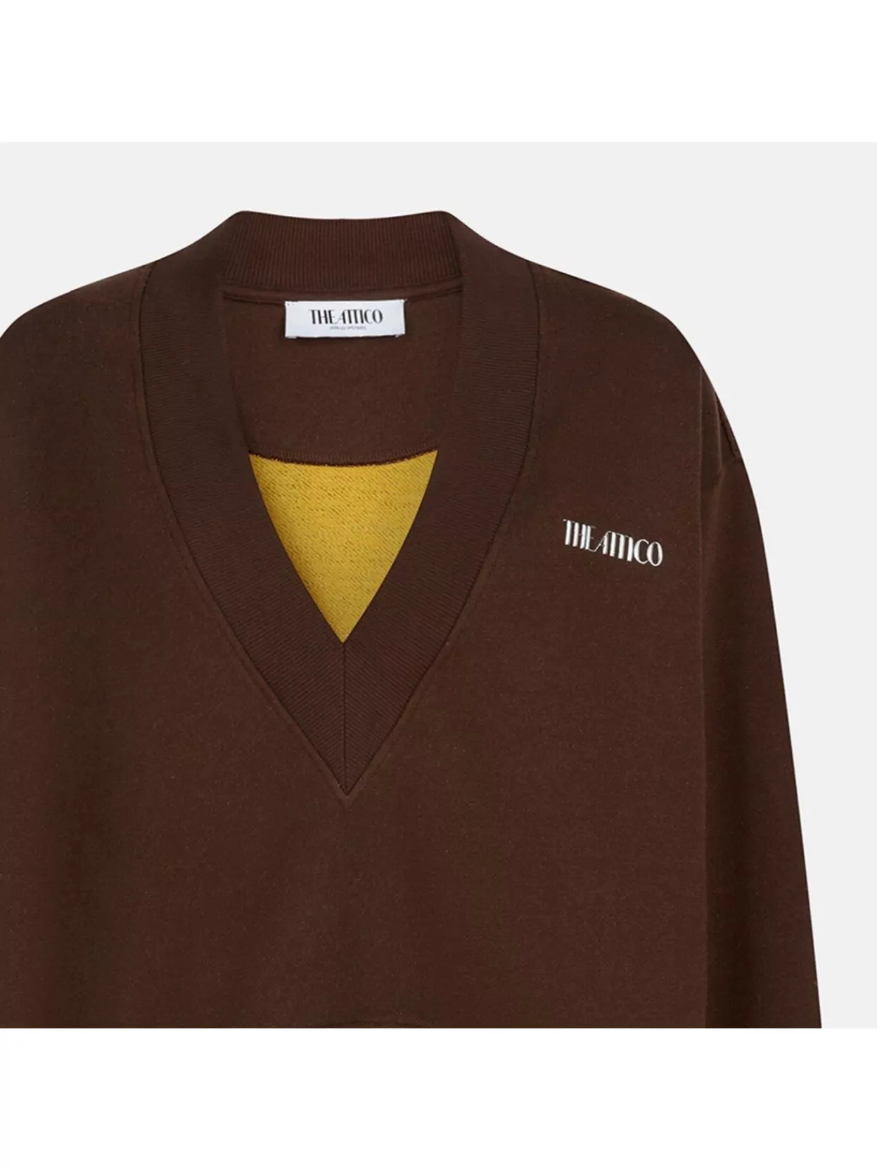 Attico Brown Cropped Sweatshirt With V Neck And Logo Lettering On The Front In Cotton Woman In Brown