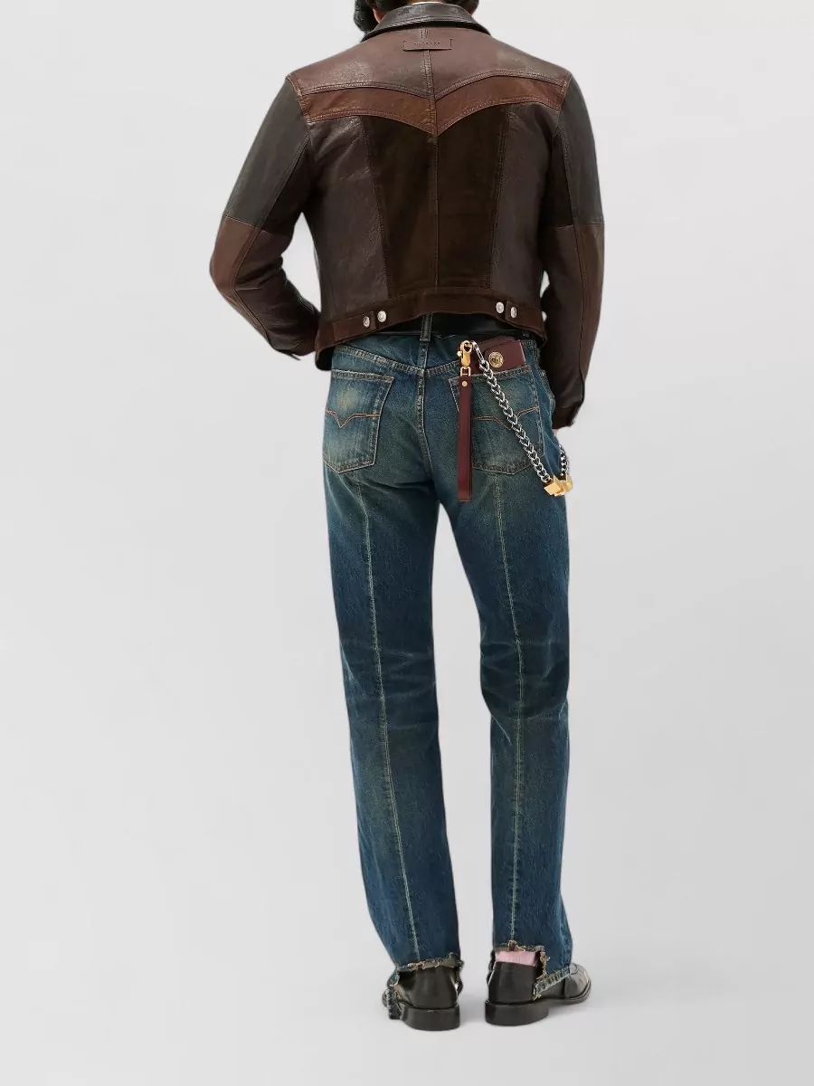 Versace Denim Distressed Straight-Leg Jeans