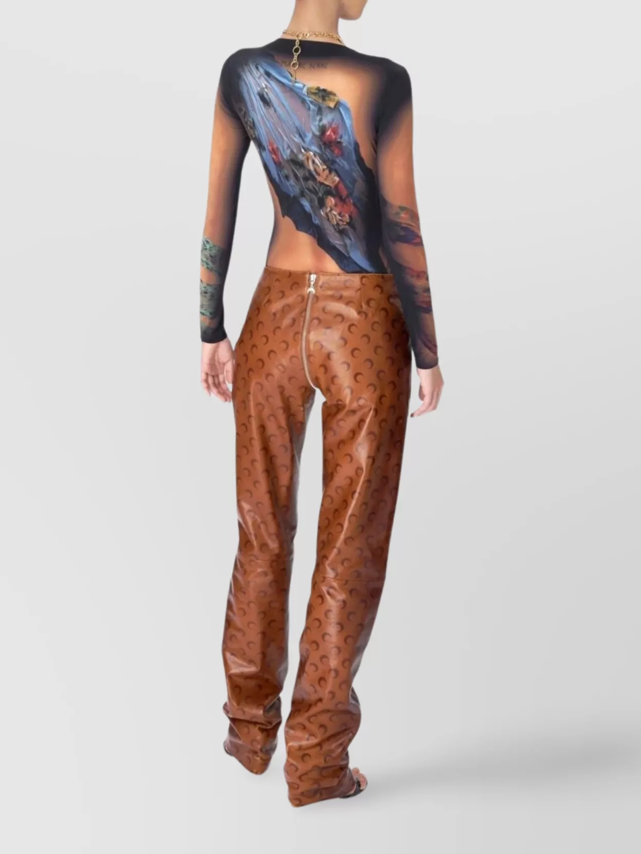 Marine Serre Multicolor Top With Draped Details And All-over Graphic Print In Tech Fabric Woman