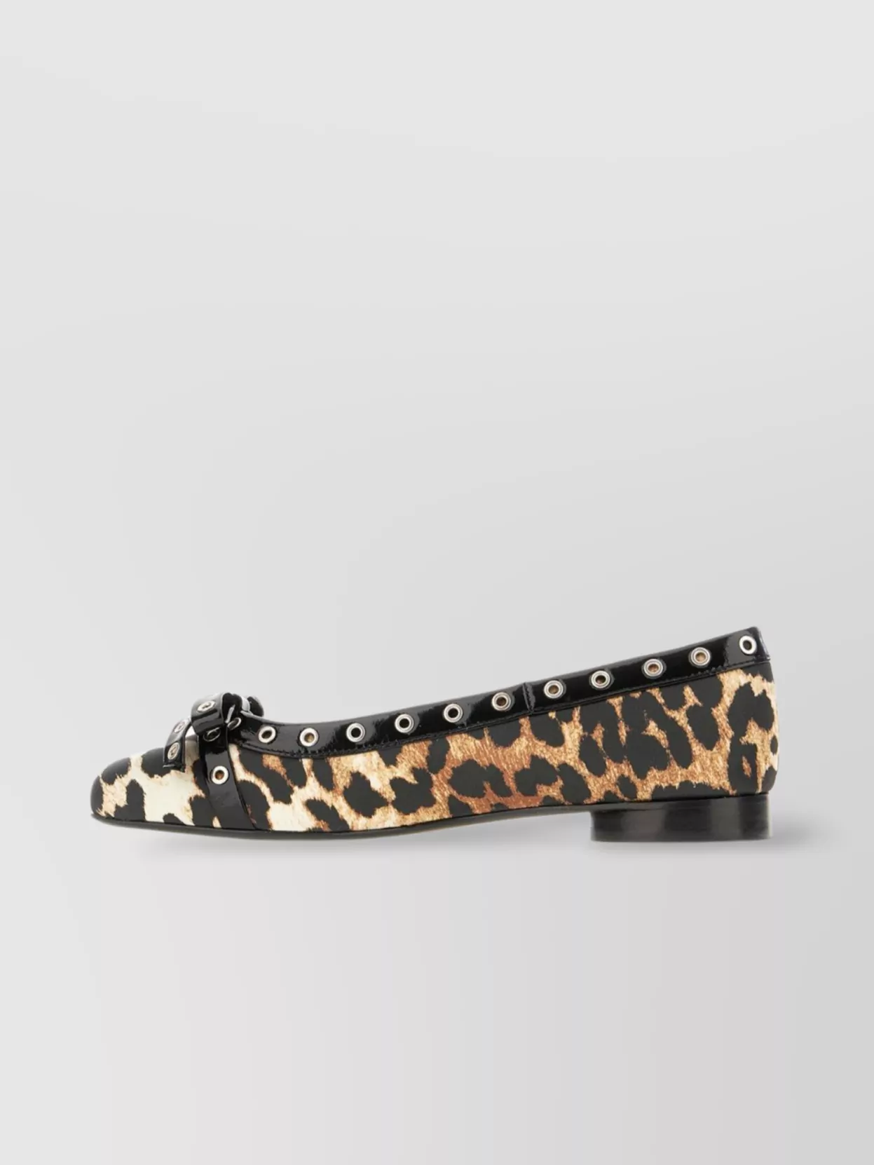 Ganni Animal Print Eyelet Bow Ballerinas