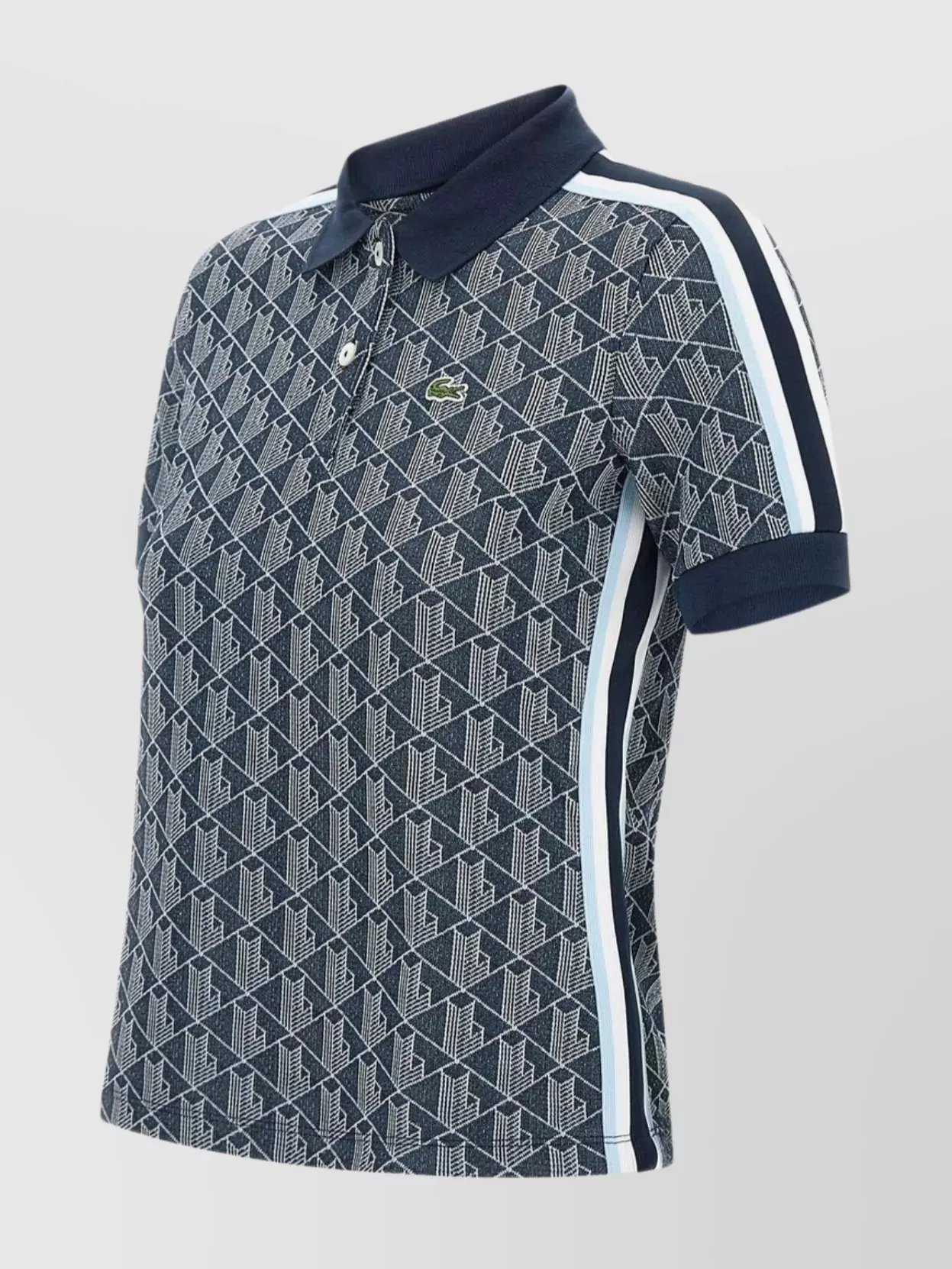 Lacoste Monogram Jacquard Knit Polo Shirt In Blue