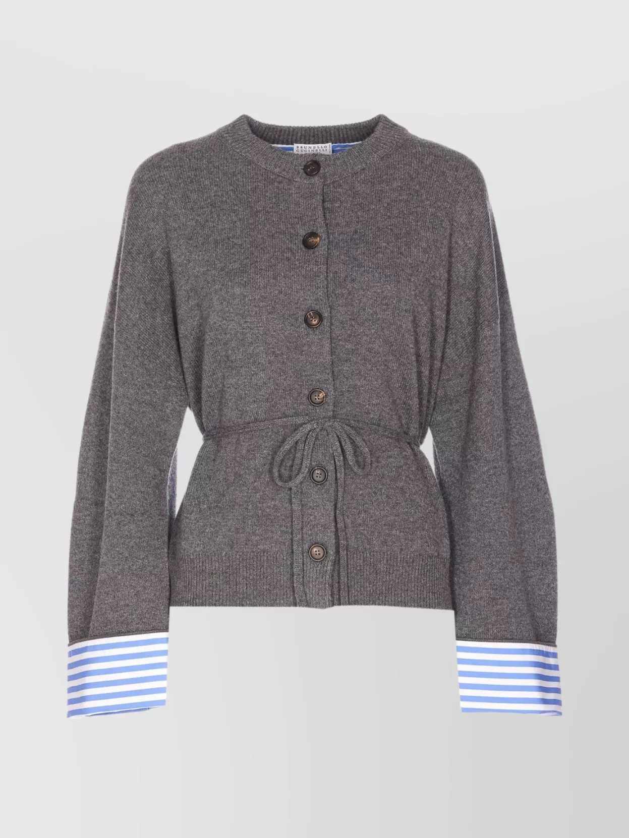 Brunello Cucinelli Long Sleeve Cardigan Waist Tie In Gray