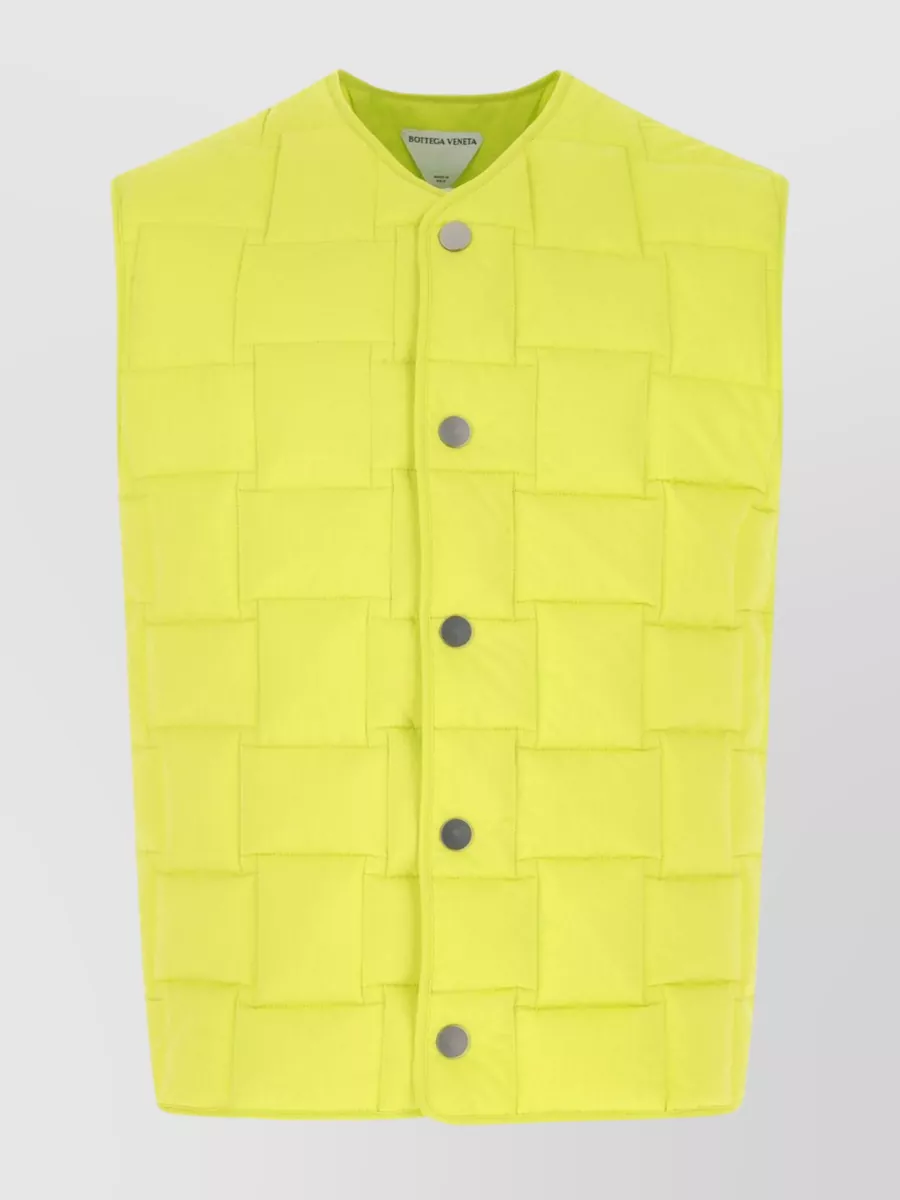 Shop Bottega Veneta Sleeveless Quilted Stand Collar In Yellow