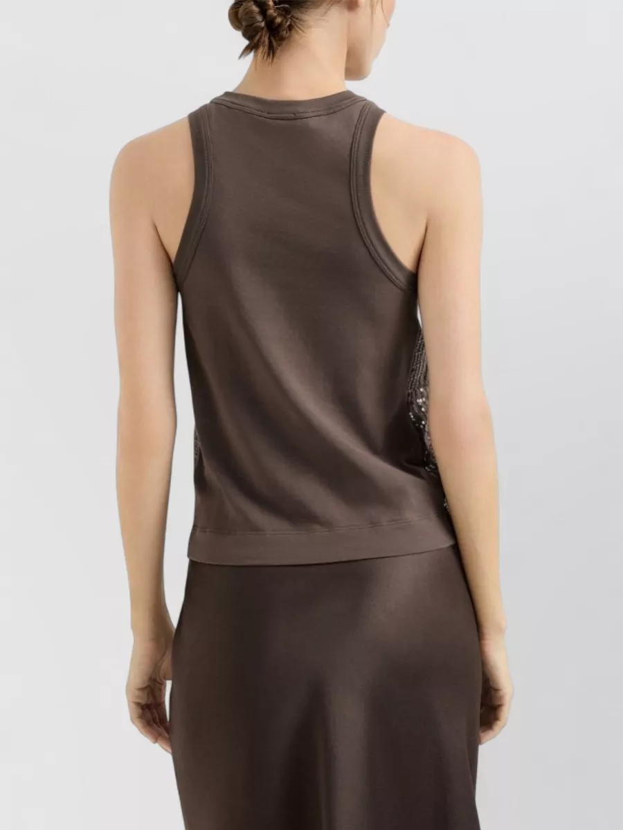Brunello Cucinelli Checked Sequin Racerback Tank Top Embroidery