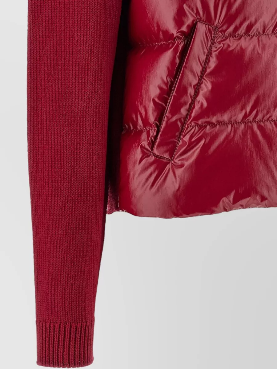 Moncler High Collar Cardigan Quilted Front Ribbed Cuffs