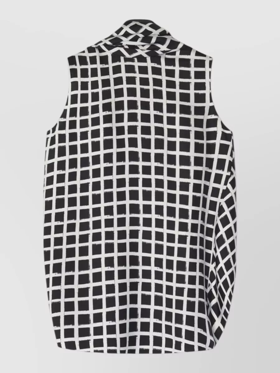 Lanvin Silk Checked Sleeveless Knotted Blouse