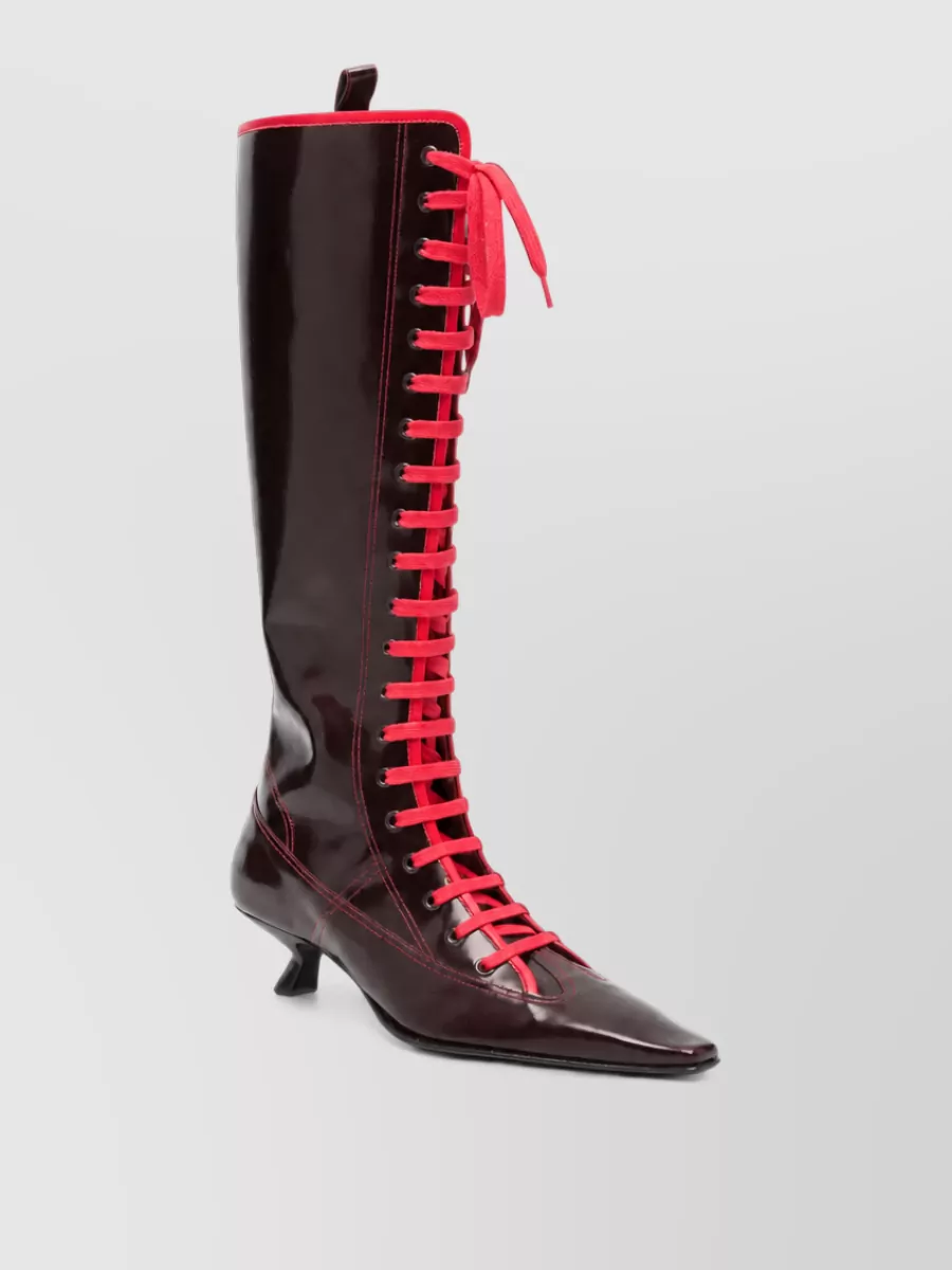 Marni Leather Lace-Up Pointed-Toe Ankle Boots