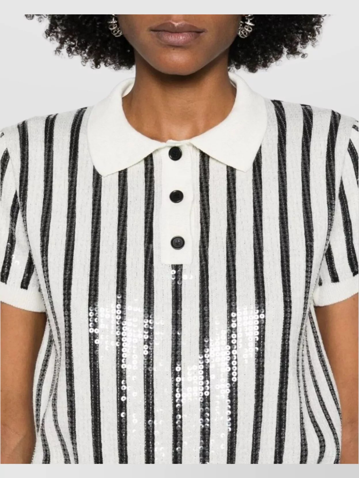 Msgm Knitwear Polo Collar Sequin Striped Short Sleeves