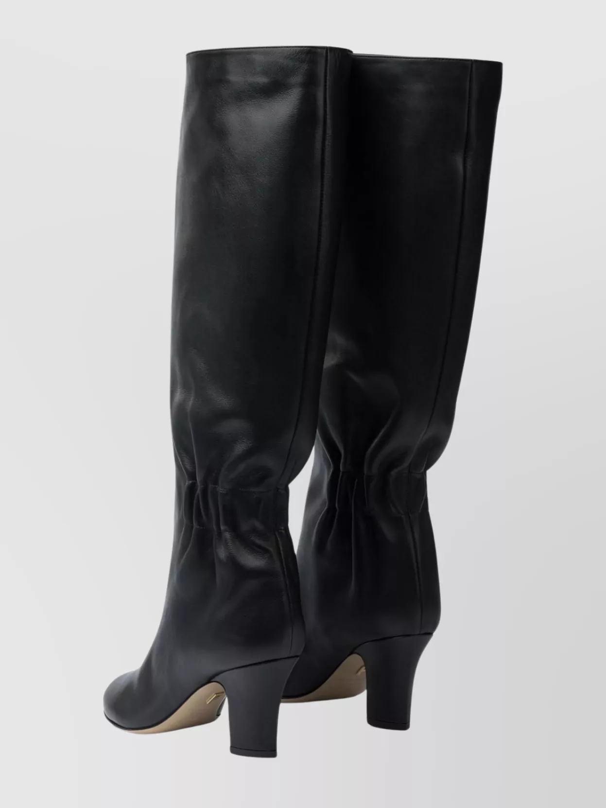 Ferragamo Knee-high Boots With Curled Design And Block Heel In Black