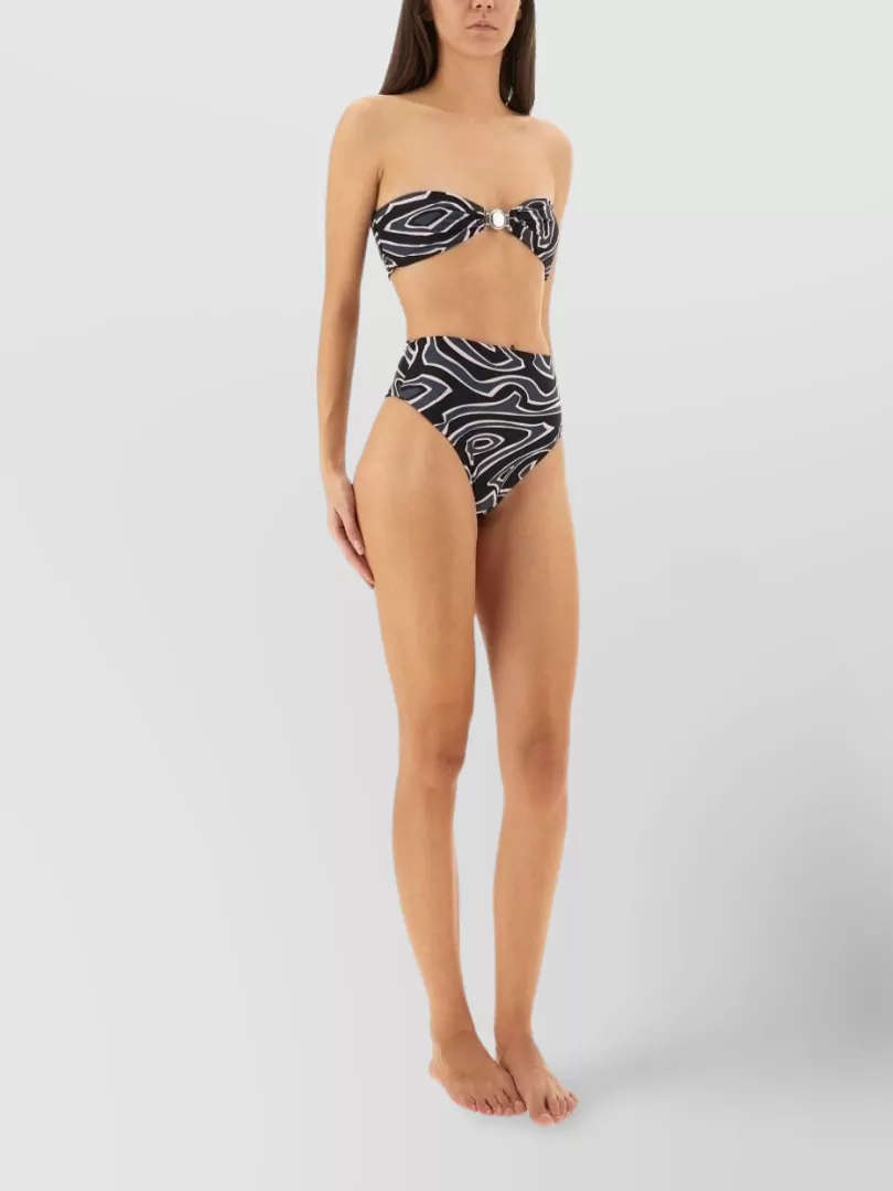 Pucci Abstract Bandeau Swim Set With Ring Detail In Black