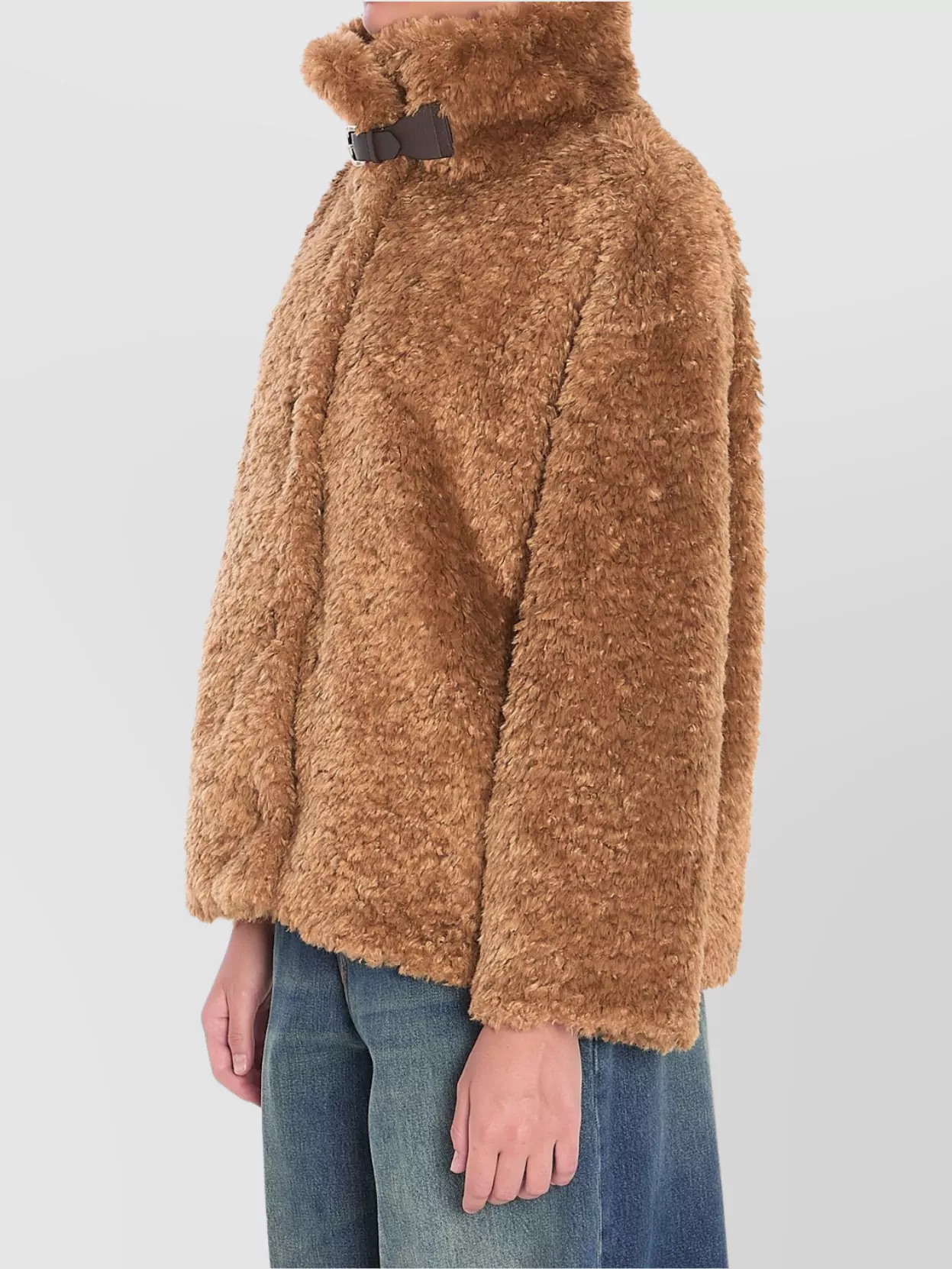Herno Faux Fur Coat With Leather Belt In Brown