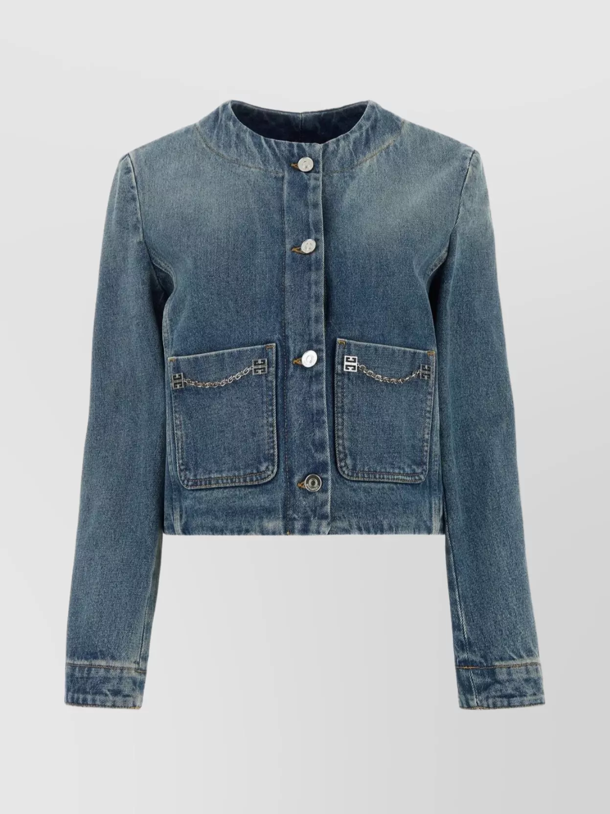 Shop Givenchy Crew-neck Denim Top With Front Chain Detail In Blue