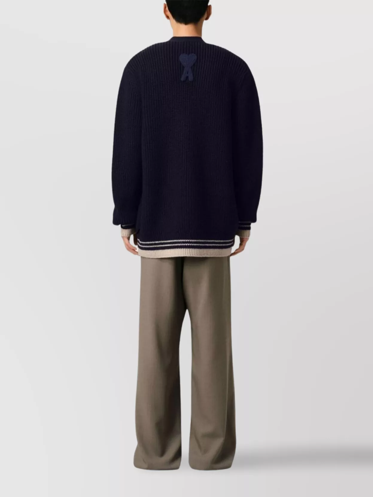 Ami Paris Wool Cardigan V-Neck Embroidered Detail