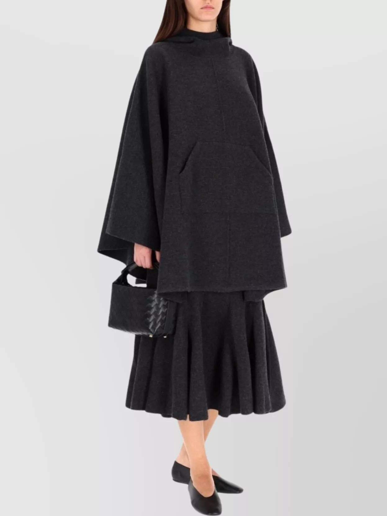 Bottega Veneta High Waist Flared Hem Textured Skirt In Black