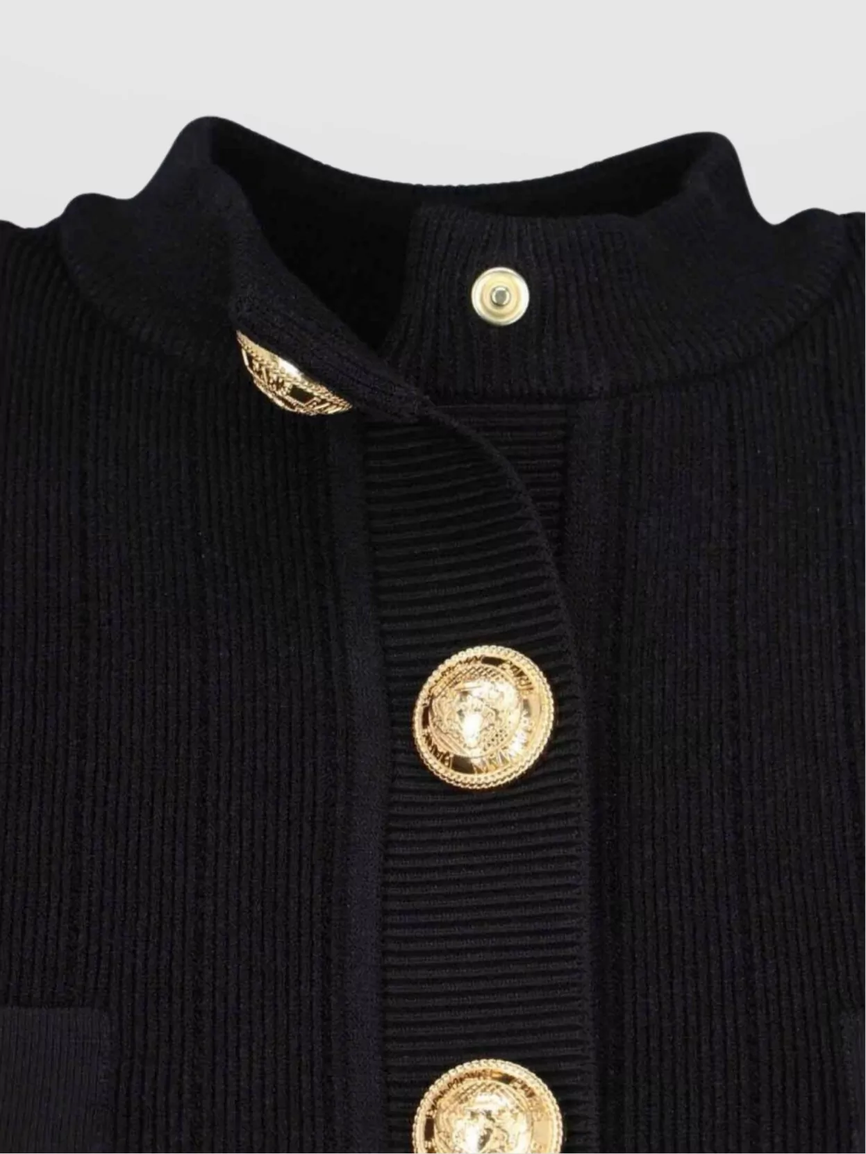 BALMAIN KNITWEAR CREWNECK WITH FRONT POCKETS AND GOLD-TONE BUTTONS
