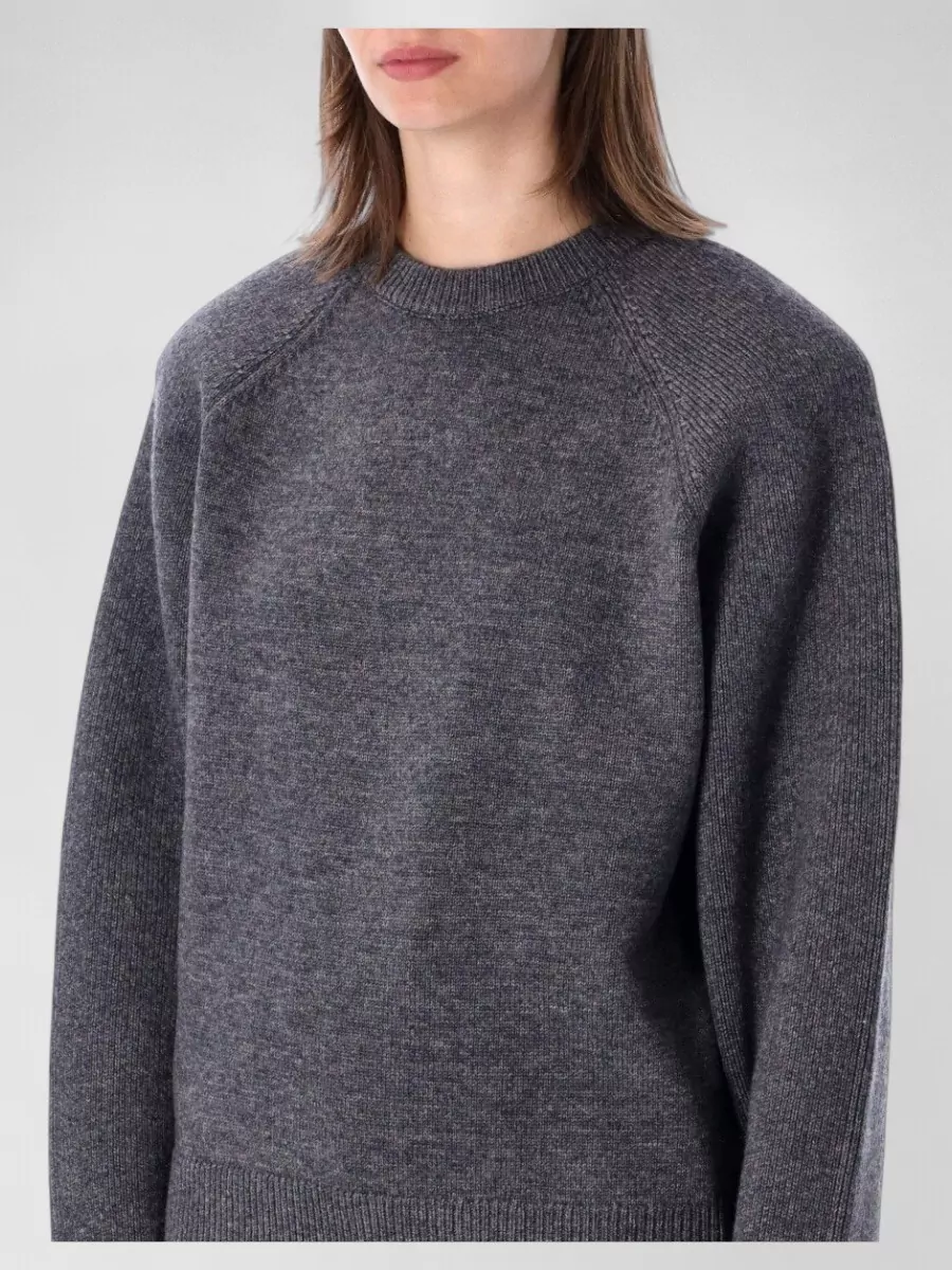 The Frankie Shop Wool-Blend Ribbed Crewneck Padded Shoulder Sweater