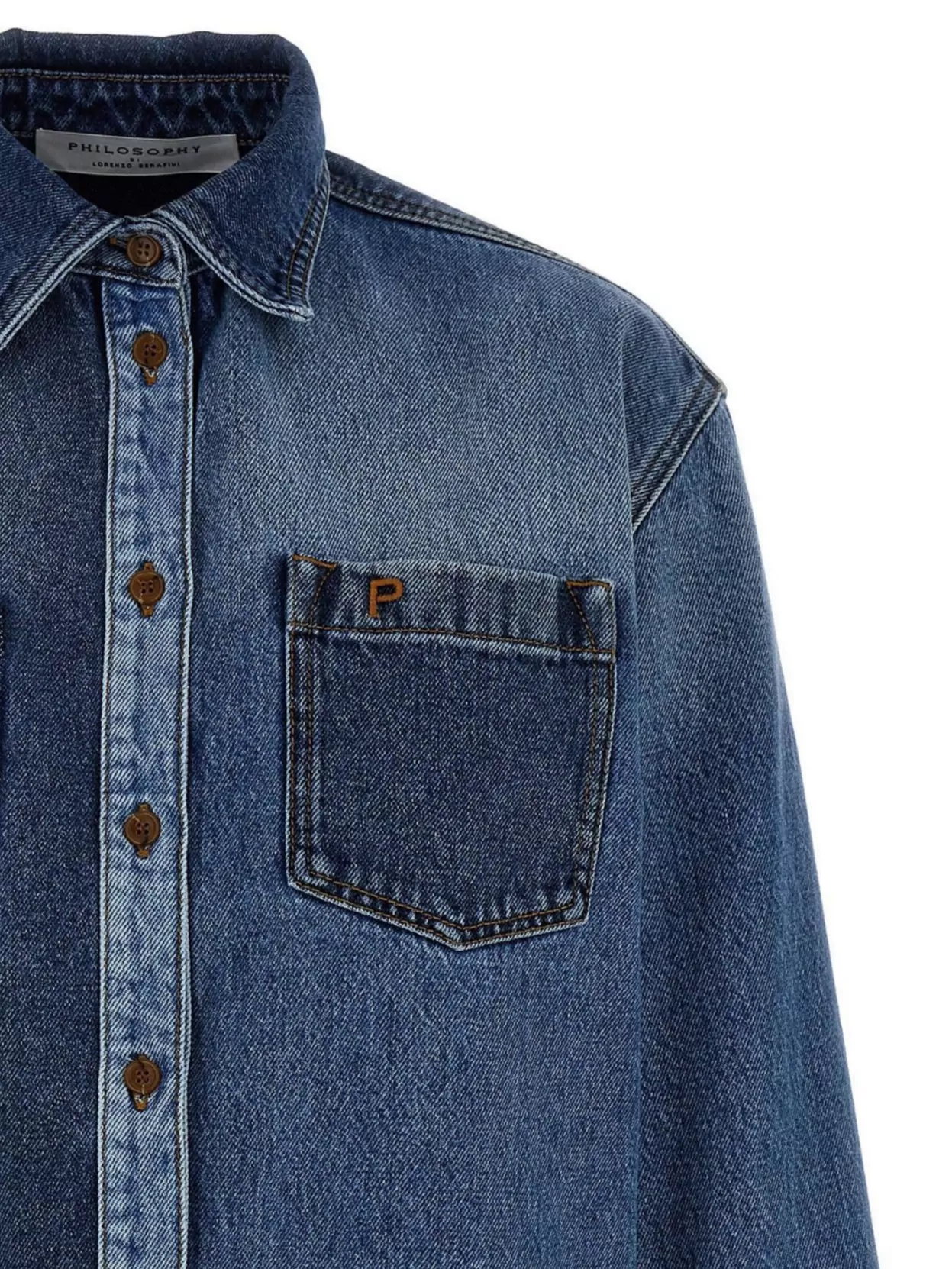 Shop Philosophy Denim Shirt With Chest Pockets And Contrast Panel