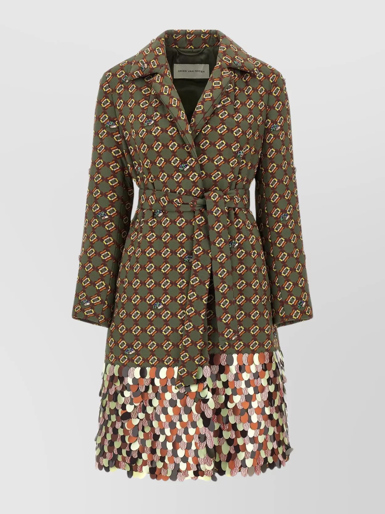 Dries Van Noten Belted Waist Coat Notched Lapels In Green