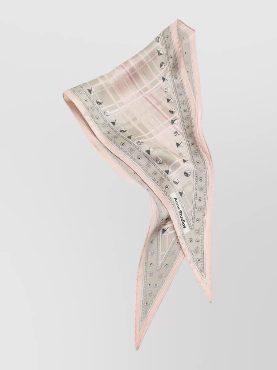 Acne Studios Silk Printed Checked Studded Logo-Print Headband