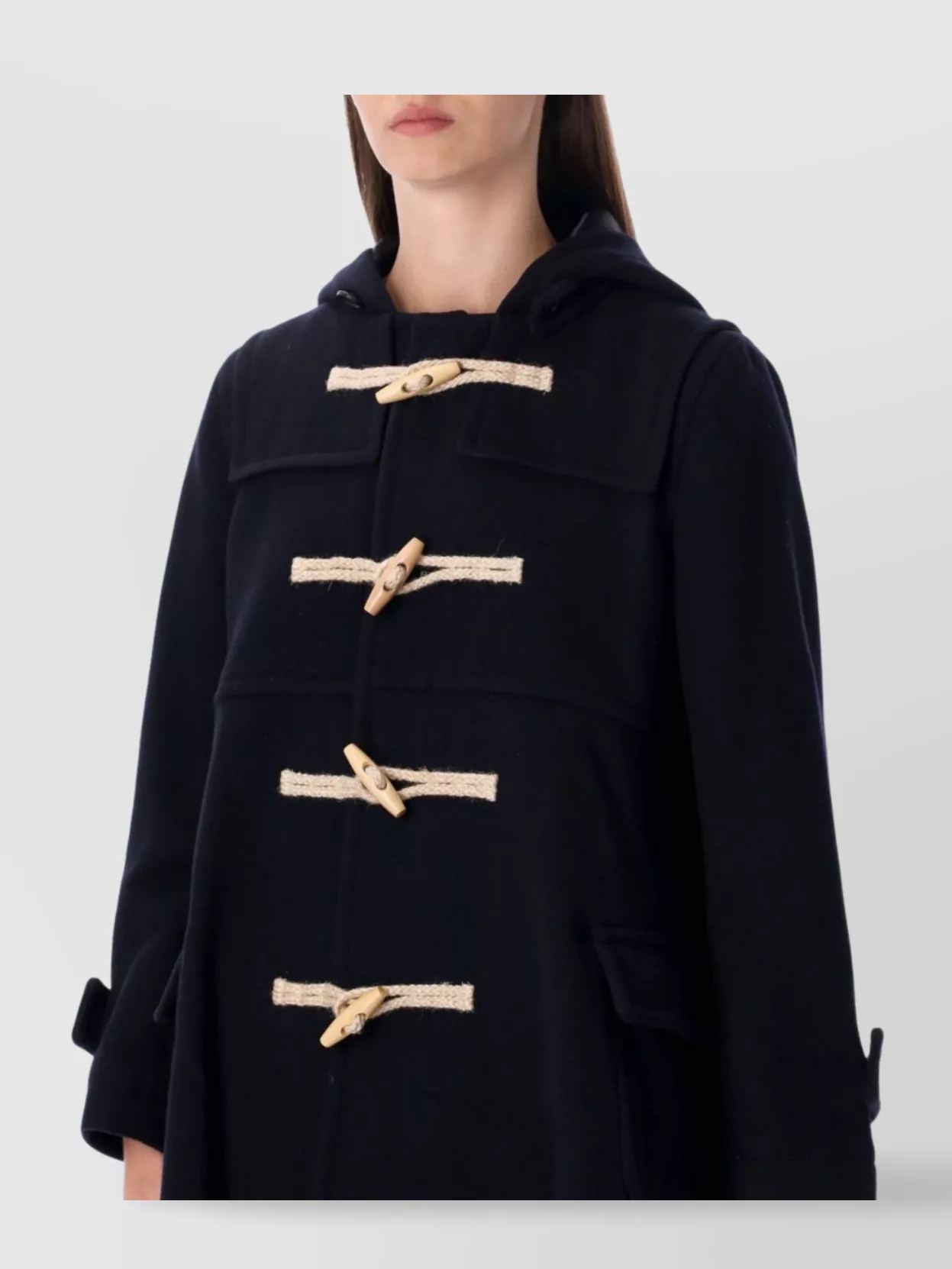 Comme Des Garçons Wool Duffle Coat With Hood And Pockets
