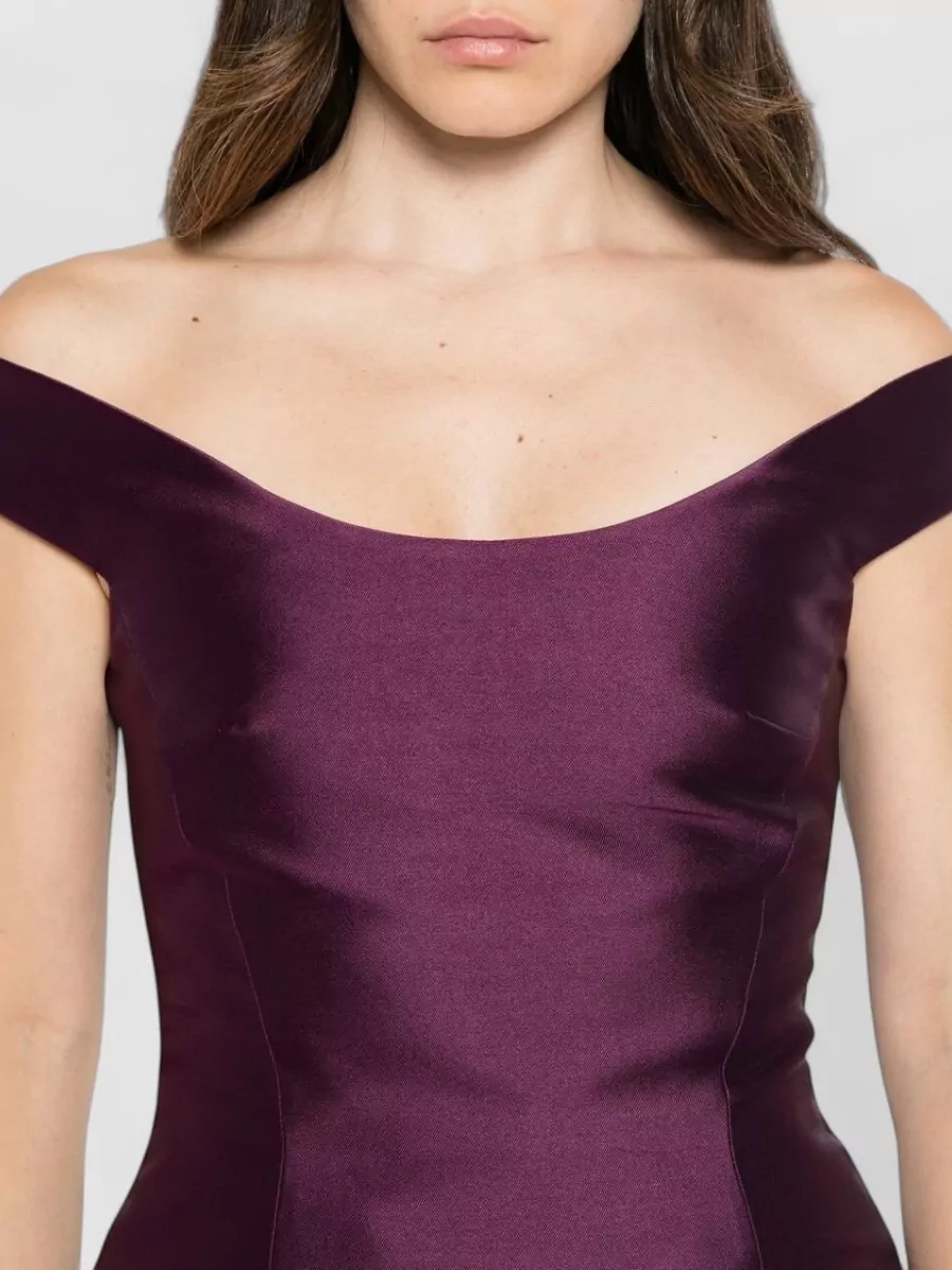 Solace London Satin Off-Shoulder Peplum Maxi Dress