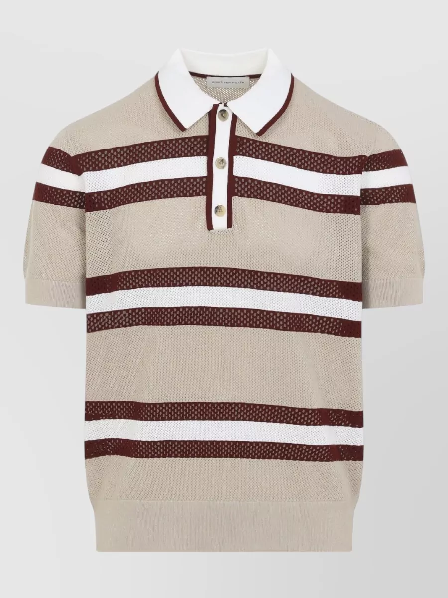 Dries Van Noten Striped Mesh Short-Sleeve Polo Shirt