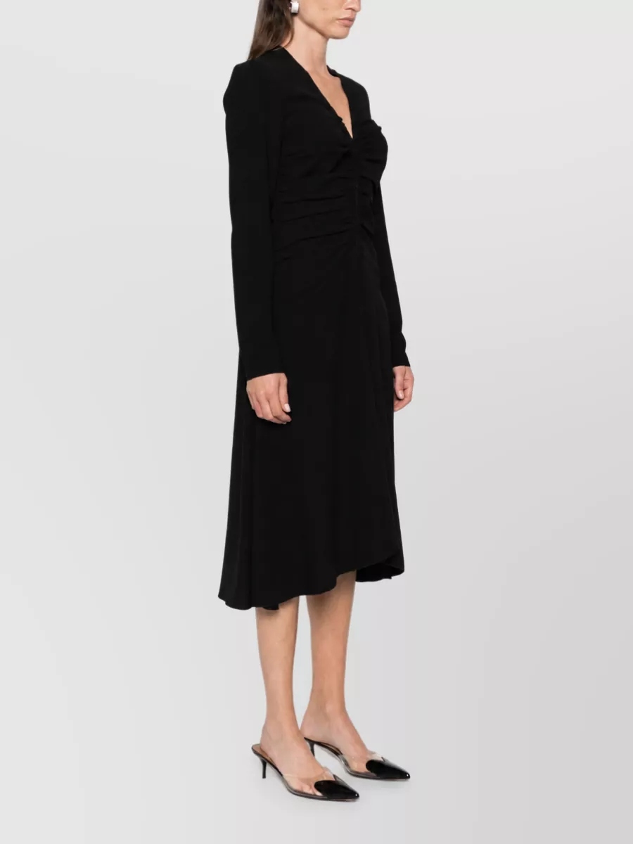 N 21 Crepe V-Neck Draped Long-Sleeve Midi Dress